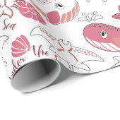 Onder het Zee Schattigee zeedieren Patroon Print Cadeaupapier (Rol Hoek)