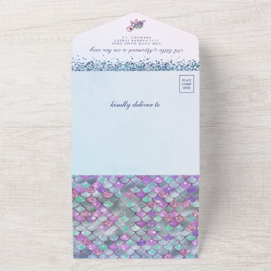 Onder het Zee Schattigee Zeemeermin Baby shower All In One Uitnodiging (Buitenkant)