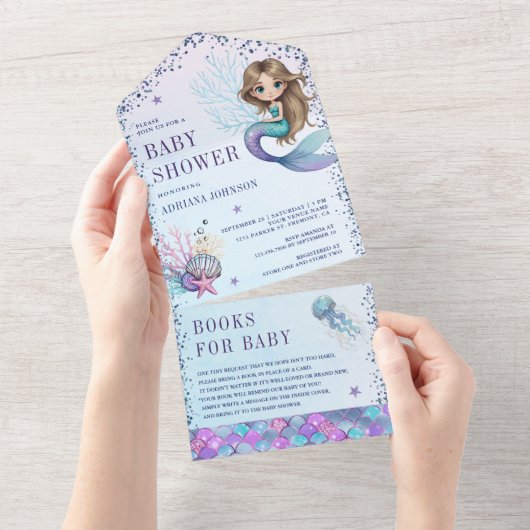 Onder het Zee Schattigee Zeemeermin Baby shower All In One Uitnodiging (Afscheurbaar)