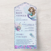 Onder het Zee Schattigee Zeemeermin Baby shower All In One Uitnodiging (Binnen)