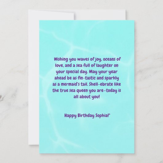 Onder het Zee Schattigee Zeemeermin Verjaardag Wen Kaart (Achterkant)