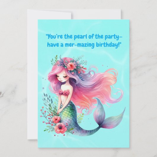 Onder het Zee Schattigee Zeemeermin Verjaardag Wen Kaart (Voorkant)