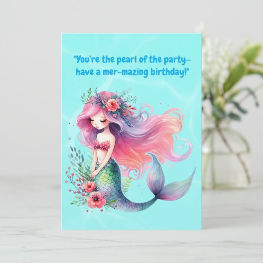 Onder het Zee Schattigee Zeemeermin Verjaardag Wen Kaart (Staand voorkant)