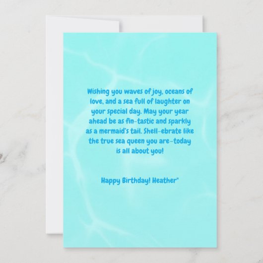 Onder het Zee Schattigee Zeemeermin Verjaardag Wen Kaart (Achterkant)