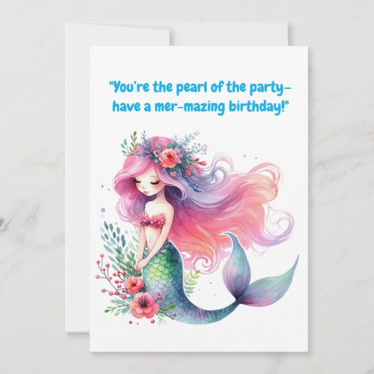 Onder het Zee Schattigee Zeemeermin Verjaardag Wen Kaart (Voorkant)