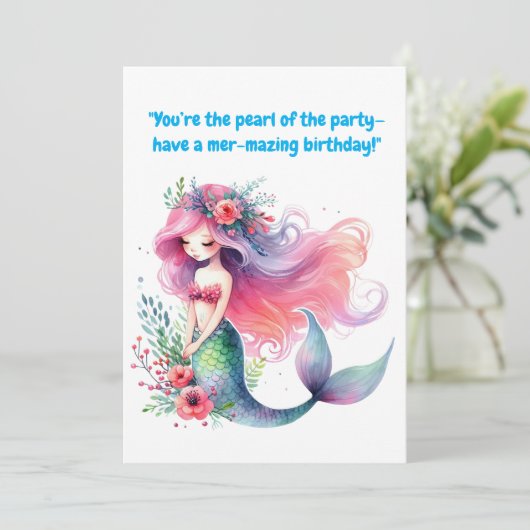 Onder het Zee Schattigee Zeemeermin Verjaardag Wen Kaart (Staand voorkant)