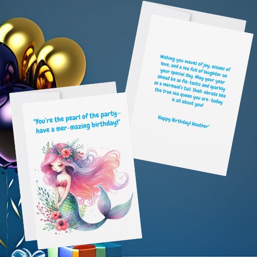 Onder het Zee Schattigee Zeemeermin Verjaardag Wen Kaart