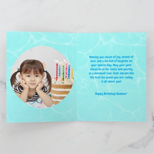 Onder het Zee Schattigee zeemeermin verjaardagsfot Kaart (Binnen)