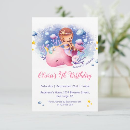 Onder het Zee, Schattigee zeemeerminverjaardag Kaart (Staand voorkant)