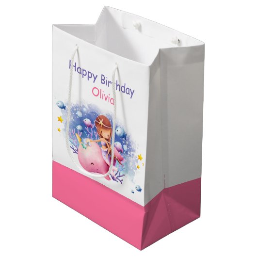 Onder het Zee, Schattigee zeemeerminverjaardag Medium Cadeauzakje (Voorkant Gekanteld)