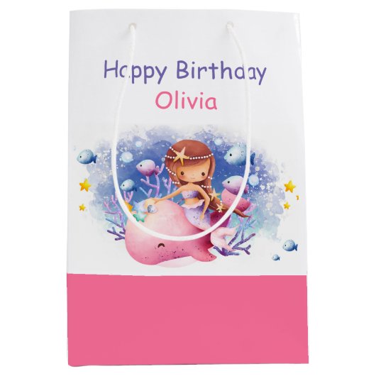 Onder het Zee, Schattigee zeemeerminverjaardag Medium Cadeauzakje (Voorkant)