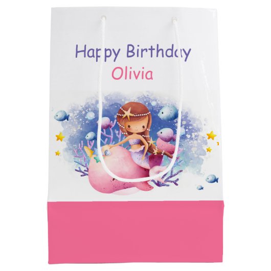 Onder het Zee, Schattigee zeemeerminverjaardag Medium Cadeauzakje (Achterkant)