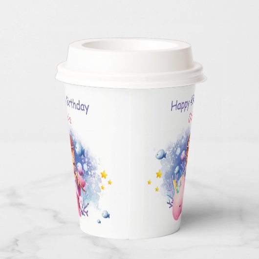 Onder het Zee, Schattigee zeemeerminverjaardag Papieren Bekers (Rechts)