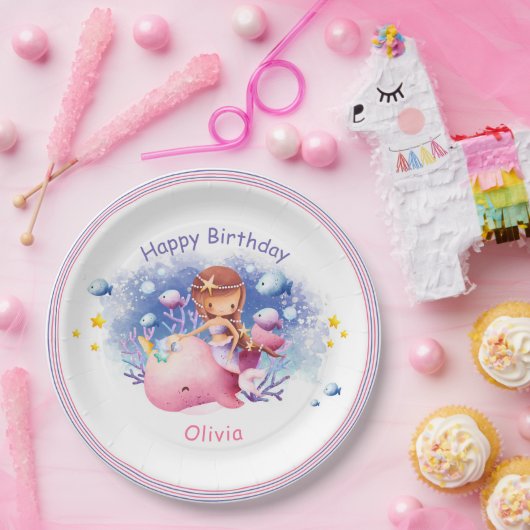 Onder het Zee, Schattigee zeemeerminverjaardag Papieren Bordje (Feest)