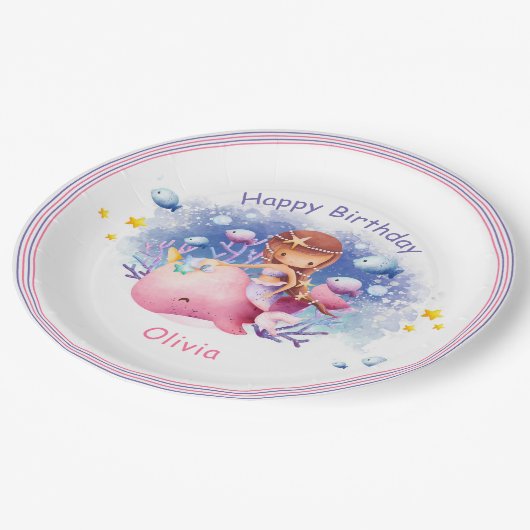 Onder het Zee, Schattigee zeemeerminverjaardag Papieren Bordje (Gekanteld)