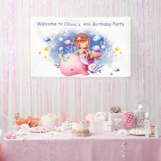 Onder het Zee, Schattigee zeemeerminverjaardag Spandoek (Feest)