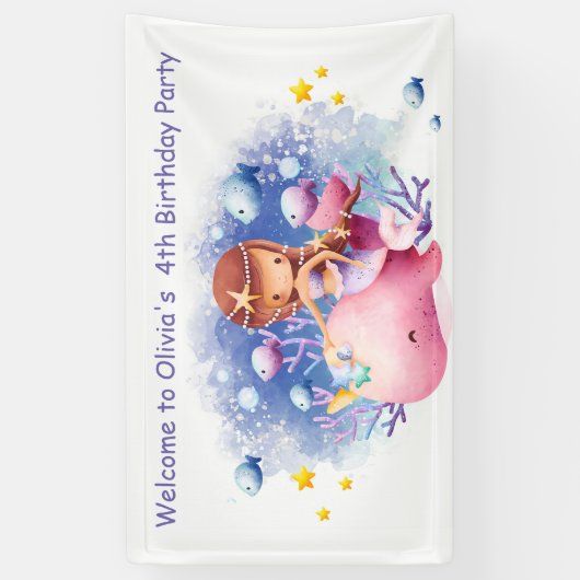 Onder het Zee, Schattigee zeemeerminverjaardag Spandoek (Verticaal)