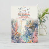 Onder het Zee Scheppen Mariene Leven 1e verjaardag Kaart (Staand voorkant)