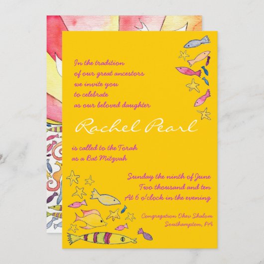 Onder het Zee schepselen Bat Bar Mitswa Uitnodigin Kaart (Voorkant / Achterkant)