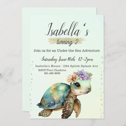 Onder het Zee, schildpad 2e verjaardag, Kaart (Voorkant / Achterkant)