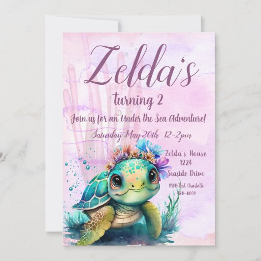 Onder het Zee, schildpad 2e verjaardag, Kaart (Voorkant)