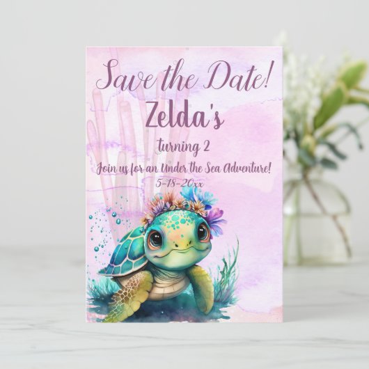 Onder het Zee, schildpad 2e verjaardag, Save The Date (Staand voorkant)