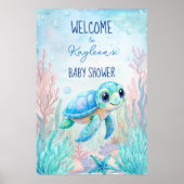 Onder het zee schildpad aqua blauw baby shower bac poster (Voorkant)