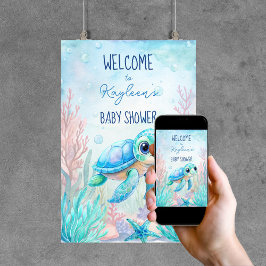 Onder het zee schildpad aqua blauw baby shower bac poster