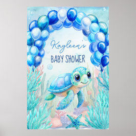 Onder het zee schildpad aqua blauw baby shower bac poster