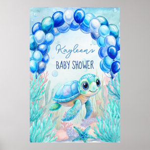Onder het zee schildpad aqua blauw baby shower bac poster