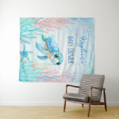 Onder het zee schildpad aqua blauw baby shower bac wandkleed (In Situ (horizontaal))