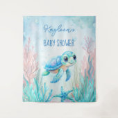 Onder het zee schildpad aqua blauw baby shower bac wandkleed (Voorkant)