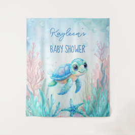 Onder het zee schildpad aqua blauw baby shower bac wandkleed