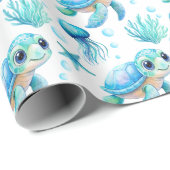 Onder het zee schildpad aqua blauw baby shower cad cadeaupapier (Rol Hoek)