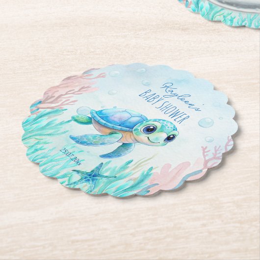 Onder het zee schildpad aqua blauw baby shower gun kartonnen onderzetters (Gekanteld)