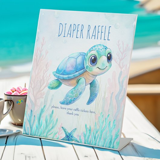 Onder het zee schildpad aqua blauw baby shower lot reclamebord met voetstuk