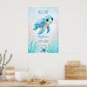 Onder het zee schildpad aqua blauw baby shower wel poster (Keuken)