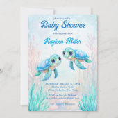 Onder het zee schildpad aqua blue twins baby showe kaart (Voorkant)