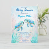 Onder het zee schildpad aqua blue twins baby showe kaart (Staand voorkant)