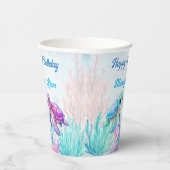 Onder het zee schildpad aqua blue twins verjaardag papieren bekers (Rechts)