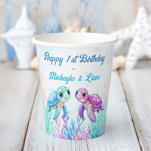 Onder het zee schildpad aqua blue twins verjaardag papieren bekers