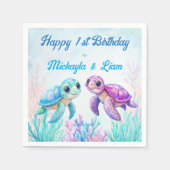 Onder het zee schildpad aqua blue twins verjaardag servet (Voorkant)