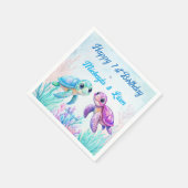 Onder het zee schildpad aqua blue twins verjaardag servet (Hoek)