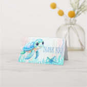 Onder het zee schildpad blauw baby shower dank u plaatskaartje (Voorkant)