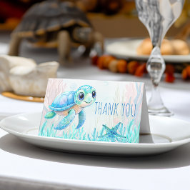 Onder het zee schildpad blauw baby shower dank u plaatskaartje