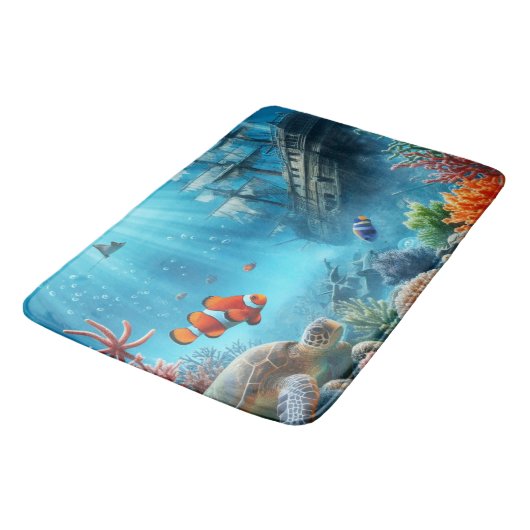 Onder het zee, schildpad, koraal, schip, clownvis badmat (Gekanteld)