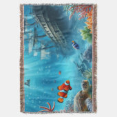 Onder het zee, schildpad, koraal, schip, clownvis deken (Voorkant Verticaal)
