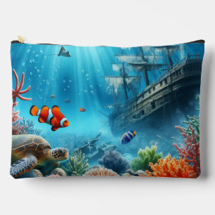 Onder het zee, schildpad, koraal, schip, clownvis etui
