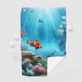 Onder het zee, schildpad, koraal, schip, clownvis golfhanddoek (Insitu)