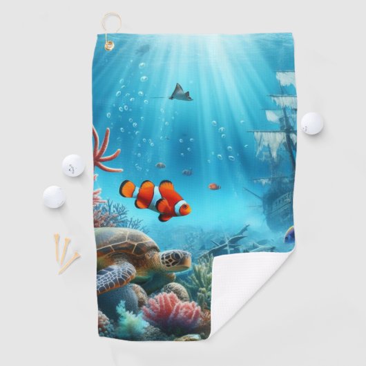 Onder het zee, schildpad, koraal, schip, clownvis golfhanddoek (Insitu)